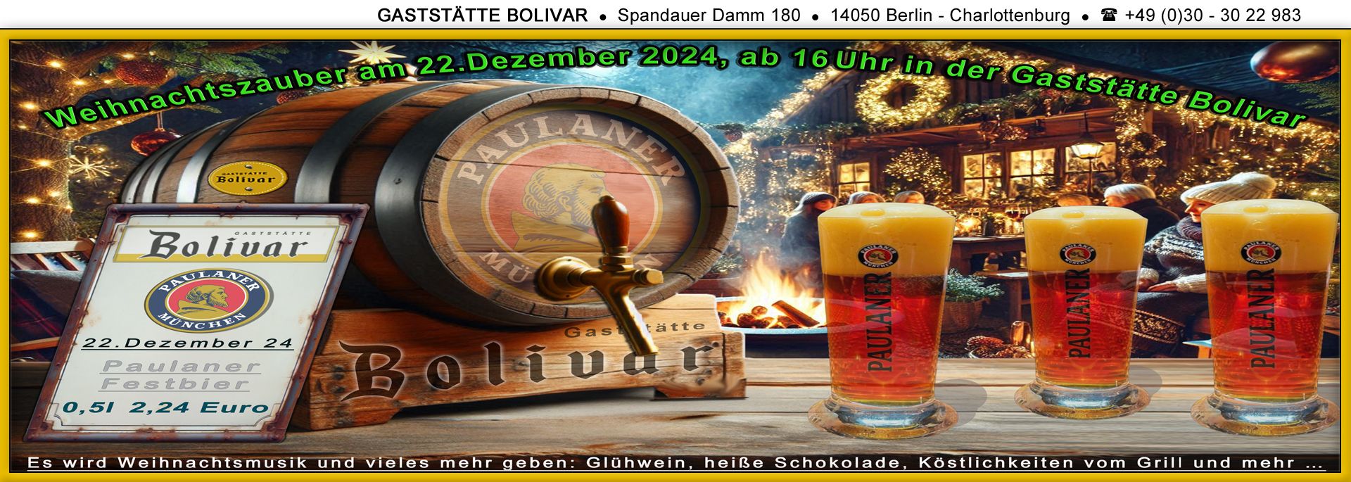 Weihnachtszauber am 22. Dezember 2024 in der Gaststätte Bolivar!