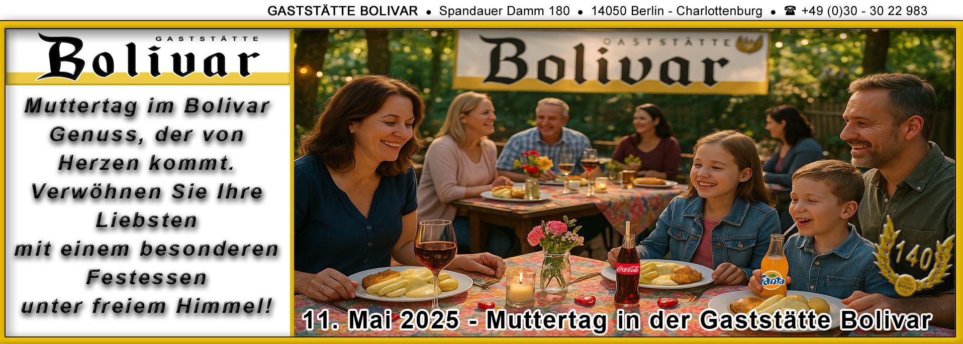 11. Mai 2025 - Muttertag - Genuss, der von Herzen kommt. Verwöhnen Sie Ihre Liebsten im Bolivar!