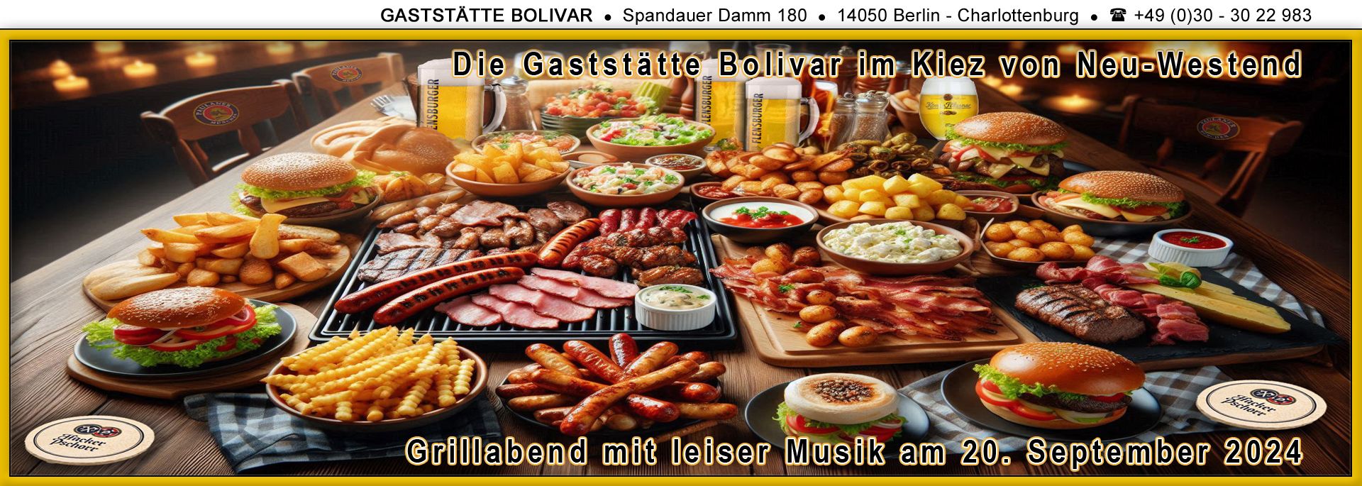 Grill-Abend in der Gaststätte Bolivar am 20. September 2024 ab 16 Uhr 