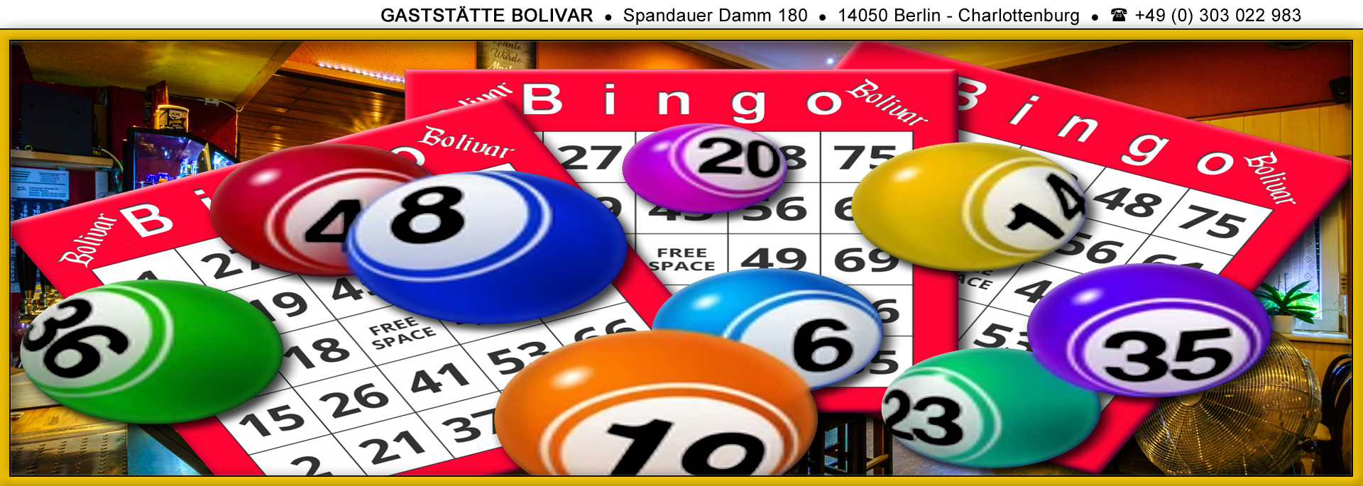 Bingo spielen in Berlin, Charlottenburg-Wilmersdorf, im Kiez vom Westend, im Bolivar, mit Imbiss, Spaß und Spannung