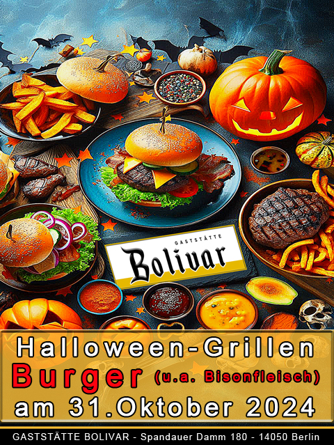 Halloween-Grillen in Berlin Charlottenburg - Neu-Westend - Big Burger Angebote sowie Flensburger Pilsener vom Fass für 3,13 Euro