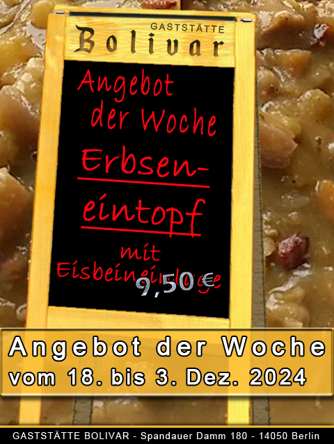 Angebot der Woche vom 18 bis 22 Dezember 2024 - Erbsen-Eintopf mit Eisbeineinlage - die klassische deutsche Küche