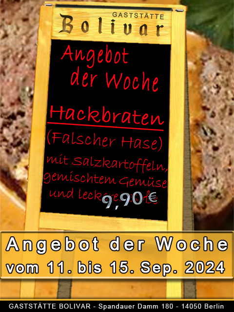 Angebot der Woche - vom 11 bis 15 September 2024 - Hackbraten - Flascher Hase